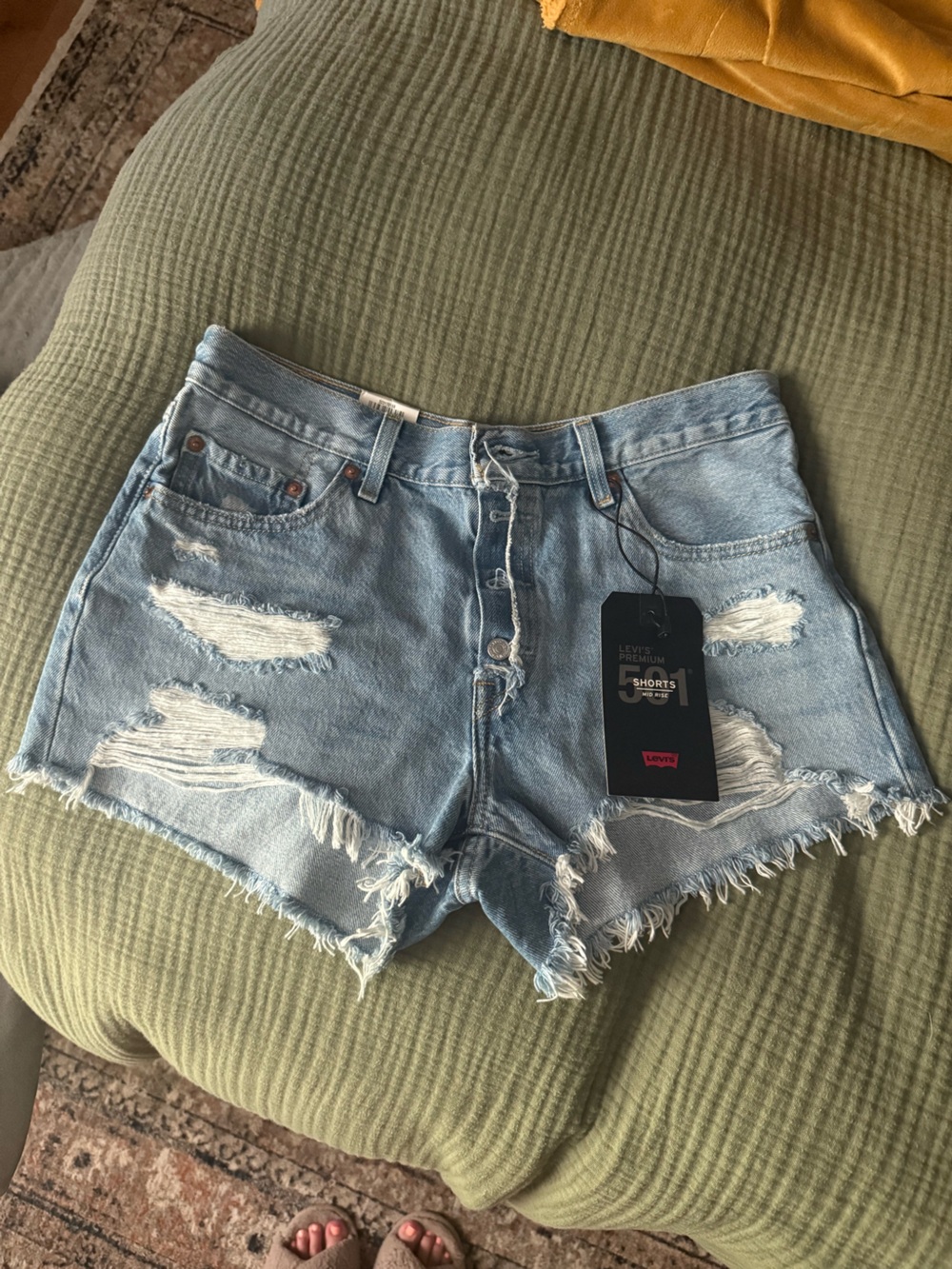NWT Levi's 501 Light Blue Distressed Denim Shorts